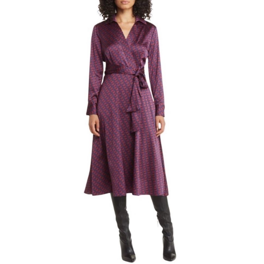 Tahari ASL Burgundy Long Sleeve Dress